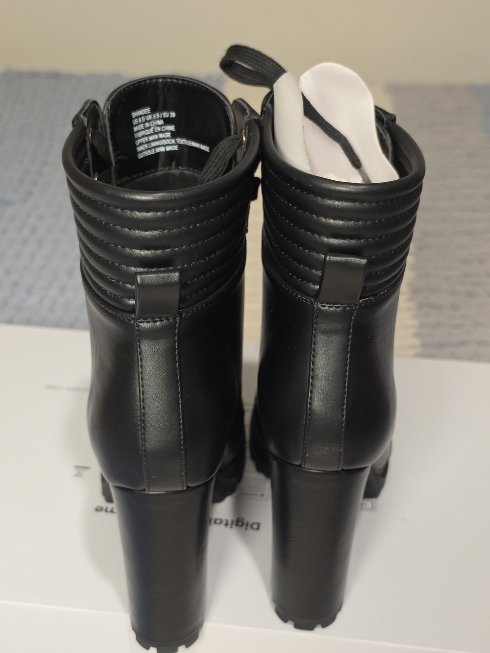 JustFab Black Lace-Up Chunky Heel Ankle Boots - Picture 6 of 7